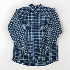 Crazy Cowboy Western Pearl Snaps Shirt Men's Long Sleeve Plaid Blue w/ Yellow XL